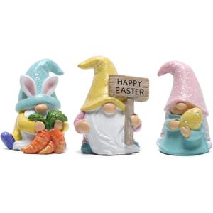Hodao Set of 3 Easter Gnomes Decor - Resin Bunny Handmade Spring Elf Gifts for Kids/Women/Men, Decorations for The Home Party (Multicolor)