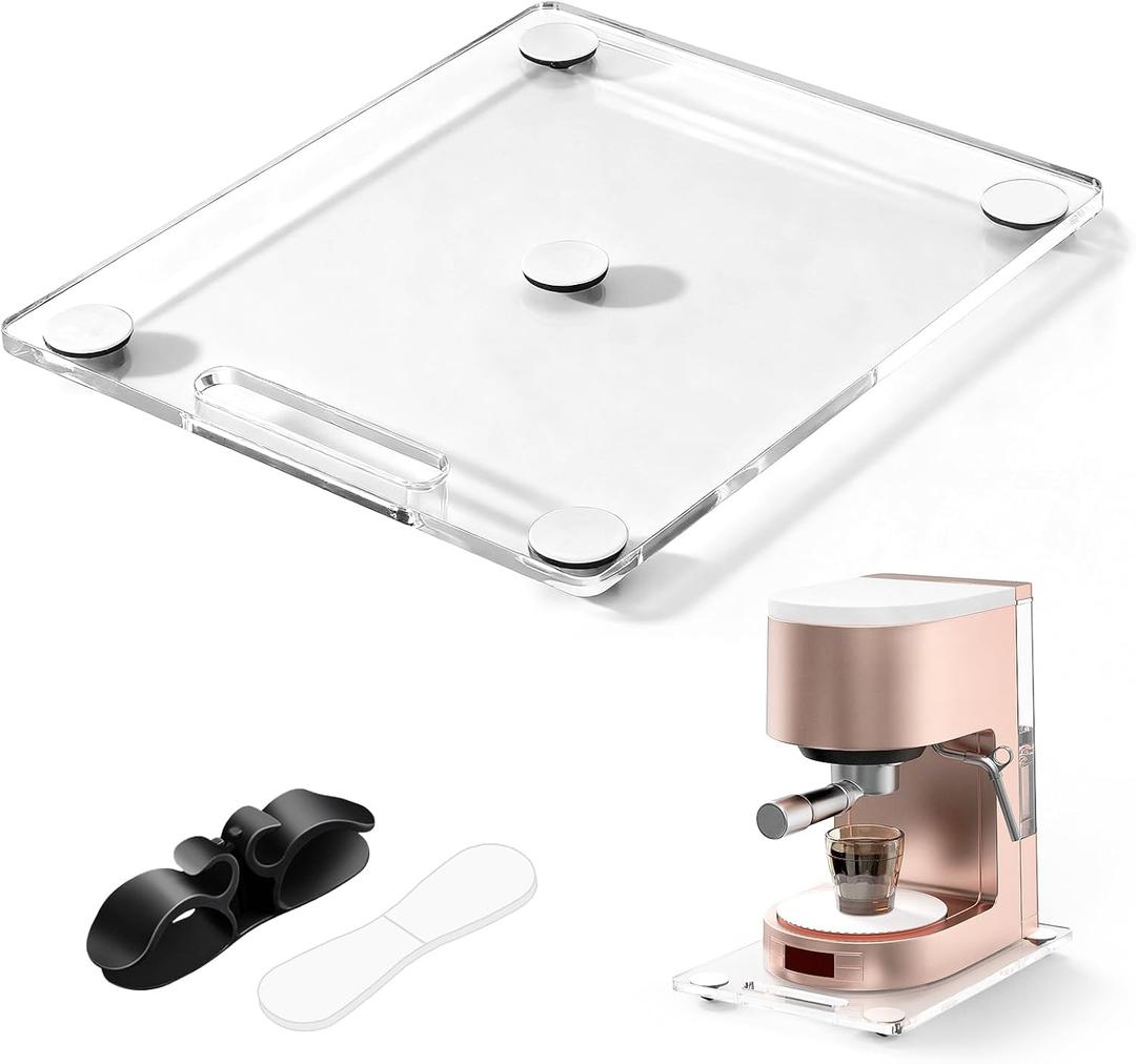 Acrylic Sliding Tray for Coffee Maker & Kitchen Appliances-12"x14", Appliance Slider for Coffee Maker with Wheels 360 Silent Roller, Coffee Pot Slider Tray for Countertop