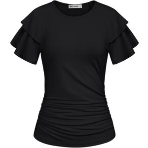 GRACE KARIN Summer Tops for Women Dressy Casual, Ruffle Short Sleeve Work Shirt, 2026 Spring Trendy Ruched Business Blouses XL