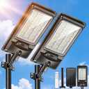 18-inch Solar Street Light Outdoor, Dusk to Dawn Flood Light 2 Pack | 10000W, 330LED Motion Sensor Security, IP67 Waterproof, 360 Wide Angle, Commercial Grade for Yard Driveway Parking Lot, 8.5 x 2.84 x 17.8 inches