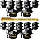 Crtiin 30 Pack 2026 Graduation Place Cards, Mirror Acrylic Graduation Cap Table Cards with Gold Metallic Marker Pen, Reusable Black Name Tags for Grad Party Table Settings