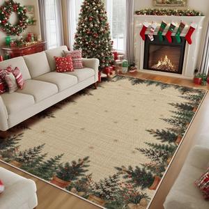 Merry Christmas Door Mat Red Buffalo Plaid Xmas Tree Doormat Outdoor/Indoor Entrance Non-Slip Welcome Mat Winter Home Decor 40x70 Inch, Pine Berry
