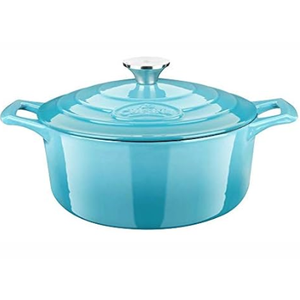 La Cuisine Enameled Cast Iron Dutch Oven Casserole Dish Pot with Lid, 2.1 QT 7.9 /20cm Dia. Internal Matt Black Enamel Coating, Gold-Plated SS Lid Handle Oven Safe up to 500 F, Blue