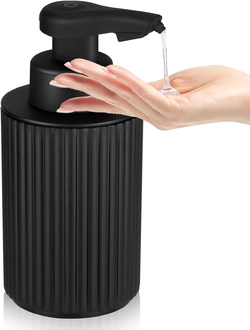 Automatic Soap Dispenser Liquid Touchless: 9oz Black Plastic - Rechargeable Electric Smart 3 Level Adjustable Auto Hand Soap Dispenser - Dish Bathroom Kitchen (Black Gel Type)