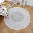 Handwoven 4ft Round Cotton Rope Rug with Tassel Trim – Washable Boho Braided Circle Rug for Living Room, Bedroom, Nursery – Soft Gray, Durable & Natural