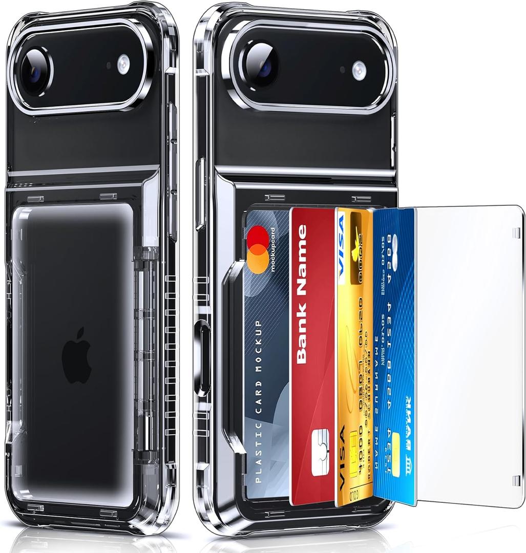 LeYi for iPhone-17-Air Case Wallet: Clear i Phone 17air Cover with Card Holder Funda para iPhone17 Air Walli Card Slot Protective Military Grade Heavy Duty Women Men Cases, Transparent