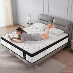 Twin Mattress 10 Inch Medium Firm Hybrid Mattress Twin Size Memory Foam Pocket Steel Springs Matress in a Box for All Sleep Positions Motion Isolation Ensure Comfortable Sleep (White)