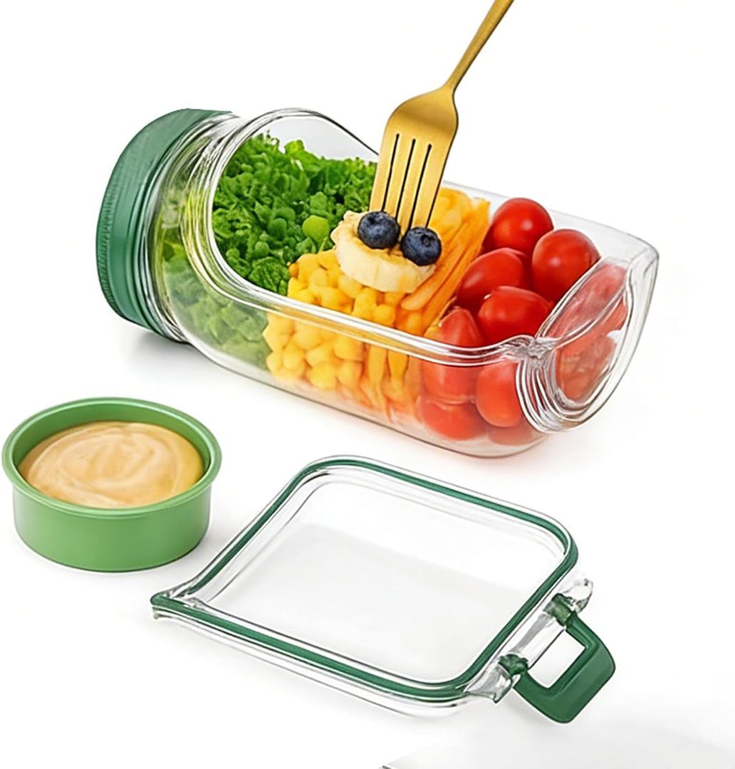 Salad Pod Mason Jar, Portable Salad Container, Snack Box with a Lid, Suitable for Home, Outdoor, Travel and Parties