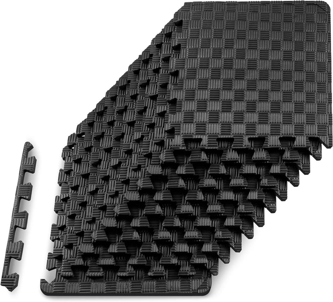 ProsourceFit Exercise Puzzle Mat -in, Checkered EVA Foam Floor Tiles w/ Non-Slip Texture, Gym Mat w/ Interlocking Foam Tiles for Adjustable Surface, Shock Absorbing, Waterproof Gym Flooring, Grey (Black - 1/2 Inch - 12 Tiles - 12 Sq Ft)
