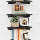 Forbena Black Floating Corner Bookshelf for Wall Set of 4, Large Corner Plant Shelves for Living Room, Rustic Rounded Hanging Bookshelves Wall Mounted for Bedroom Books, Kitchen, Closet, Office (12" Depth)