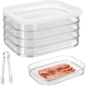 4 Pcs Deli Meat Container for Fridge Stackable Deli Containers with Lid and Tong Bacon Lunch Meat Keeper for Refrigerator Food Storage Boxes for Organizing Cold Cuts Salami and Cheese