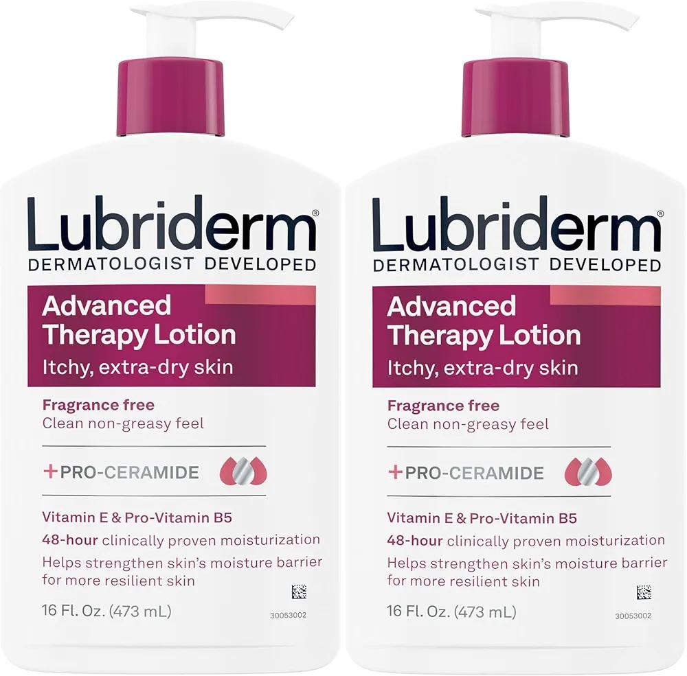 Lubriderm Advanced Therapy Fragrance Free Moisturizing Hand & Body Lotion + Pro-Ceramide with Vitamins E & Pro-Vitamin B5, Intense Hydration for Extra Dry Skin, 16 fl. oz, 2 Pack