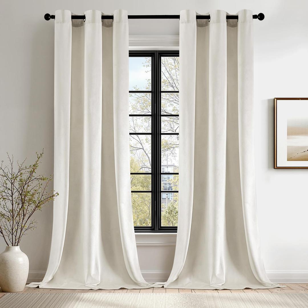 ANRODUO Ivory White Velvet Curtains 108 Inches Long Blackout Thermal Insulated Soundproof Curtain Privacy Room Darkening Curtains Grommet Window Drapes for Bedroom Living Room 42 x 108 Inch Set of 2