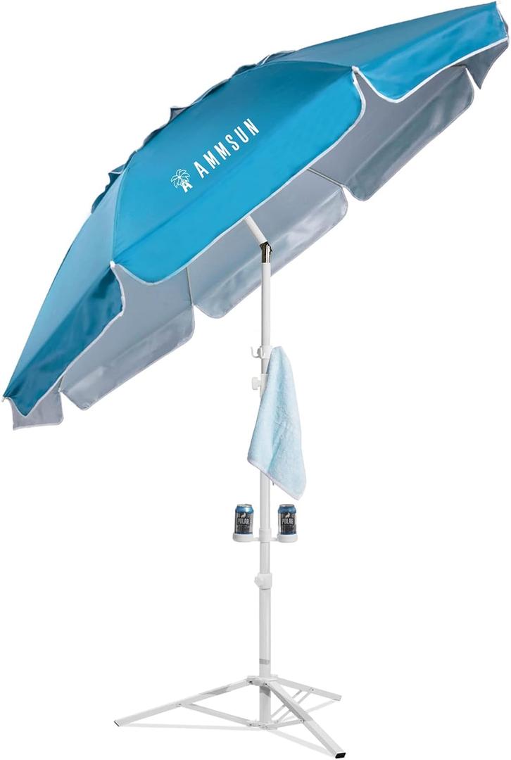 AMMSUN Shade Umbrella, Premium Portable Umbrella with Stand, 6.5ft Lightweight Free Standing Canopy for Sporting Games, Adjustable Instant Sun Protection and Easy to Carry, Light Blue