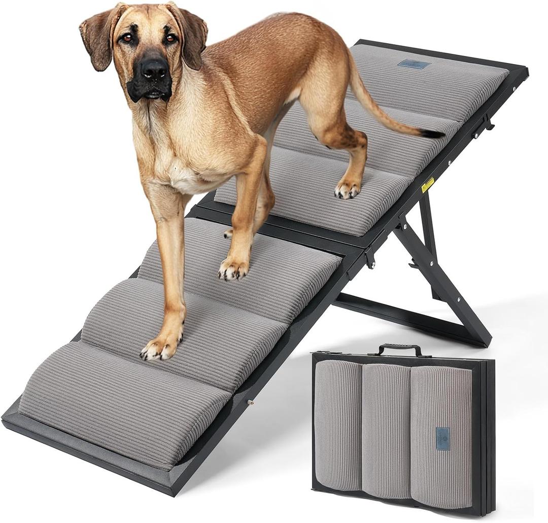Veehoo Dog Ramp for Bed Couch Height Adjustable from 17" to 23", Foldable Stairs for Dogs to Get on Bed 17" Extra Wide, Portable Pet Doggie Steps Indoor with Non Slip Pad, Support up to 150 lbs (Gray)