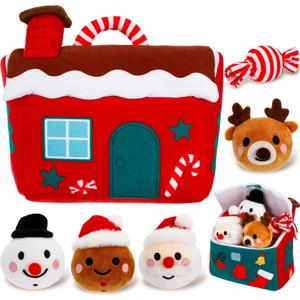 Jenaai 6 Pcs Christmas Baby Toys Gifts Soft Gingerbread House Plush Santa Snowman Elk Gingerbread Man Candy Stuffed Animals for Babies Sensory Xmas Toys Stocking Stuffers Birthday Party Supplies