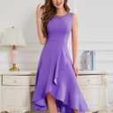 DRESSTELLS Women's Cocktail Party Formal Wedding Guest Church Modest Prom Long High Low Evening Dress (Purple, M)