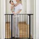 COMOMY 36" Extra Tall Baby Gate for Stairs Doorways, Fits Openings 29.5" to 43.3" Wide, Auto Close Sturdy Safety Dog Gate for House, Pressure Mounted Easy Walk Through Pet Gate with Door, Black