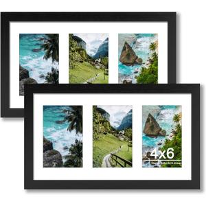 8x14 Collage Picture Frame, 4x6 Picture Frame Collage Frame Display 3 Pcs 4x6 Photos with Mat, or 8x14 Without Mat for Wall Decor - Horizontal or Vertical Wall Mounting, Black (2 Pack)
