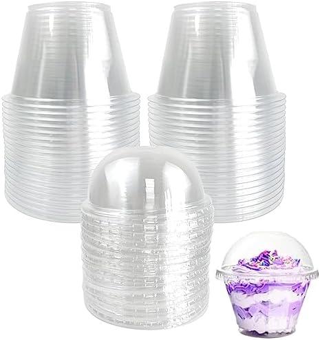 100 Pack Disposable Clear Plastic Cups Ice-cream Cups with Dome Lids, 180ml/6oz PET Sundae Dessert Cups for Iced Coffee Cold Drinks Frozen Yogut Fruits Jello Snacks Bubble Boba Tea Juice Milkshake