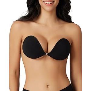 Niidor Sticky Bra Invisible Stick on Bra Backless Strapless Women's Adhesive Bras Ladies Invisible Bras Dark Black, A
