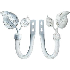 Leaf Shape Curtain Holdbacks Set of 2 Wall Mounted Window Drapery Metal Holdback Hooks for Living Room Bedroom White Brushed Gold