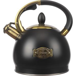 3Quart Whistling Tea Kettle Classic Teapot Stainless Steel Teakettle with Cool Grip for Stovetop (Black)