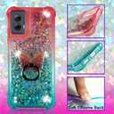 Zase for Motorola Edge (2024) Liquid Glitter Sparkly Bling Cute Clear Phone Case Design for Moto Edge 5G (2024) Floating 3D Butterflies Waterfall Quicksand w/Phone Ring Holder (Gradient Pink Aqua)