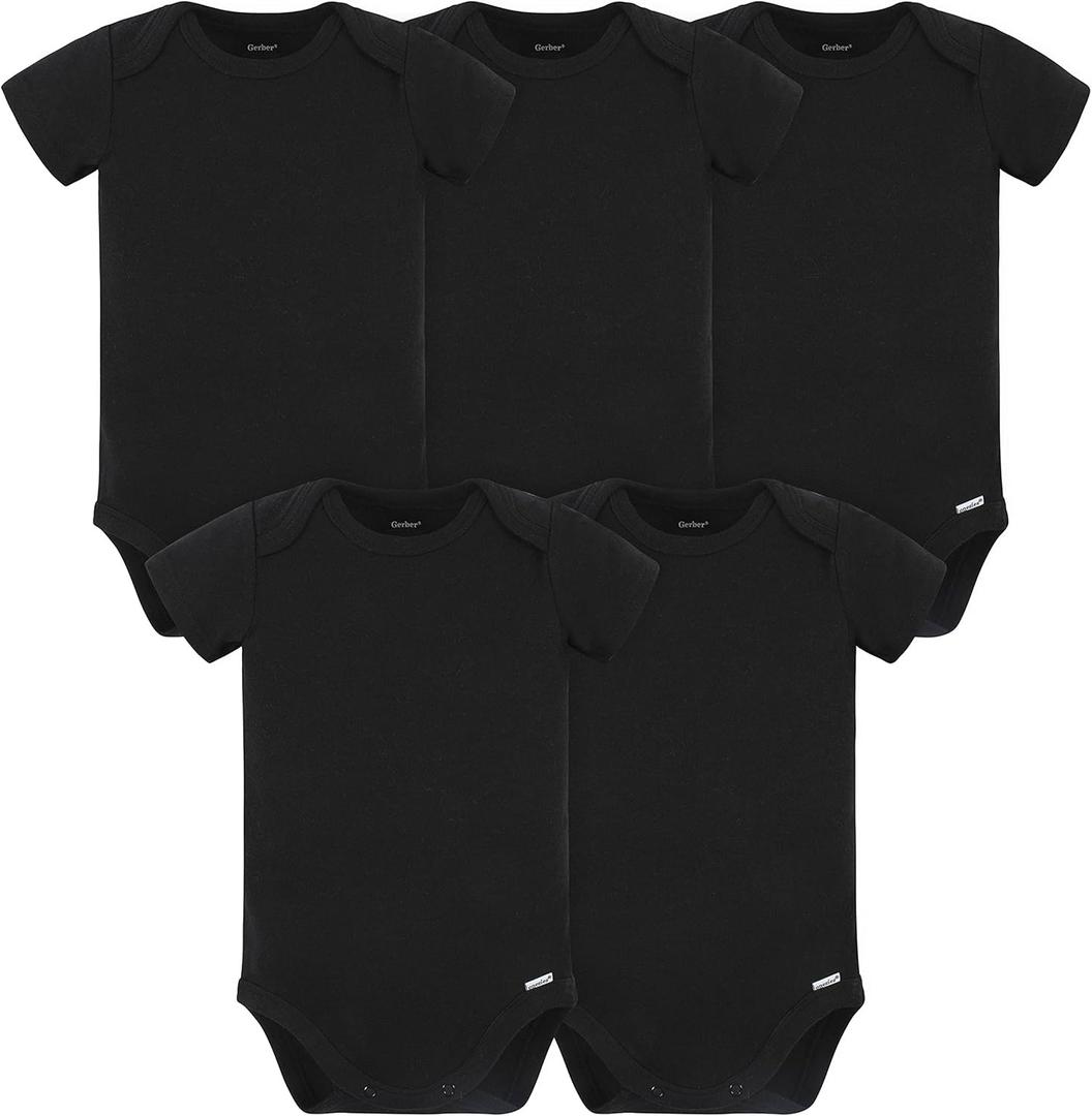 Gerber baby-boys 5 Pack Onesies Multi-packs Bundle Interlock 180 Gsm (3-6 Months, Black)