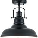 Famrhouse Ceiling Light, Semi Flush Mount Light Fixture with Metal Dome Shade, Balck Ceiling Light for Hallway, Entryway,Kitchen