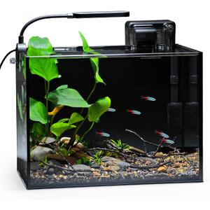 NICREW 2.5 Gallon Nano Nature Aquarium Kit, Ultra-Clear Rimless Desktop Fish Tank with Light, Filter, Gravel and Rock, Perfect for Small Fish, Shrimp, or Betta, Complete Version