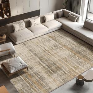 GENIMO 5x7 Washable Area Rug  Modern Abstract Non-Slip Low Pile Contemporary Indoor Floor Carpet for Living Room, Bedroom, Dining Room, Kitchen, Office, Brown