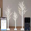 Smart Lighted Birch Trees 4FT 5FT 6FT, App Control, 18 Modes, Schedule, Dimmable, Warm White LED Lights, Waterproof Music Sync Star Light Tree Set for Indoor Outdoor Home Christmas Holiday Decorations