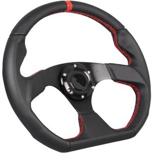 Universal Racing Sports Steering Wheel Red Stripe D Shape 13.8inch 350mm 6 Bolts Black Leather Hand Grip Steering Wheel with Horn Button
