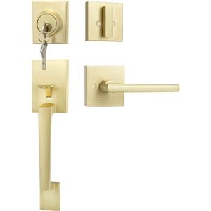 Goldenwarm Front Door Handle and Deadbolt Set, Gold Front Door Lock Set with Reversible Handle Lever, Single Cylinder Front Door Handles and Locks