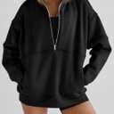 Women's Half Zip Sweatshirts Fleece Stand Collar Long Sleeve Thumb Hole Oversized Pullovers with Pockets (Black, M)