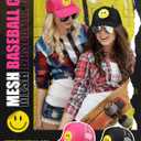 Cozypower 2 Pcs Smile Face Baseball Cap Smile Trucker Hat Mesh Adjustable Baseball Cap Retro Preppy Hats for Women (Rose Red, Black)