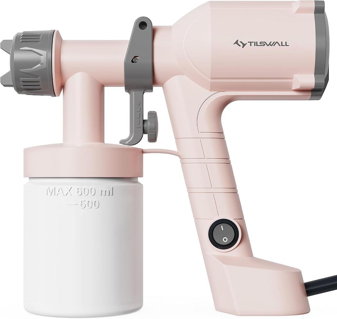 Tilswall Paint Sprayer,Upgraded Ultra-Light Electric Paint Spray Gun with 2 Nozzles & 3 Patterns Easy to Clean for Fences, Sheds, Walls, Ceilings, Furniture, Cabinets, Garden & DIY, Pink