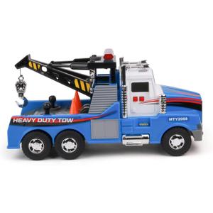 Mighty Fleet Mighty Motorized Tow Truck Toy 15" Vehicle with Lights, Sounds, Working Winch & Traffic Cones Batteries Included Ages 3+