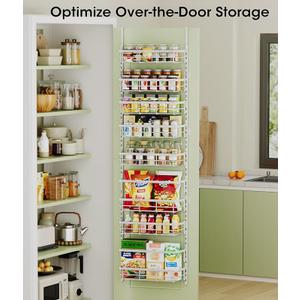 8-Tier Adjustable Over the Door Pantry Organizer with 2 Sets Hooks Fits Most Doors, Hanging Spice Rack for Pantry Door Organizer And Storage, White 8-Tier Adjustable Over the Door Pantry Organizer with 2 Sets Hooks Fits Most Doors, Hanging Spice Rack for Pantry Door Organizer And Storage, White