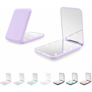 Compact Mirror, 1X/3X Magnification LED Pocket Mirror with Nternal BIattery, Mini Mirror for Purse, Pocket,Travel and Present (Purple)