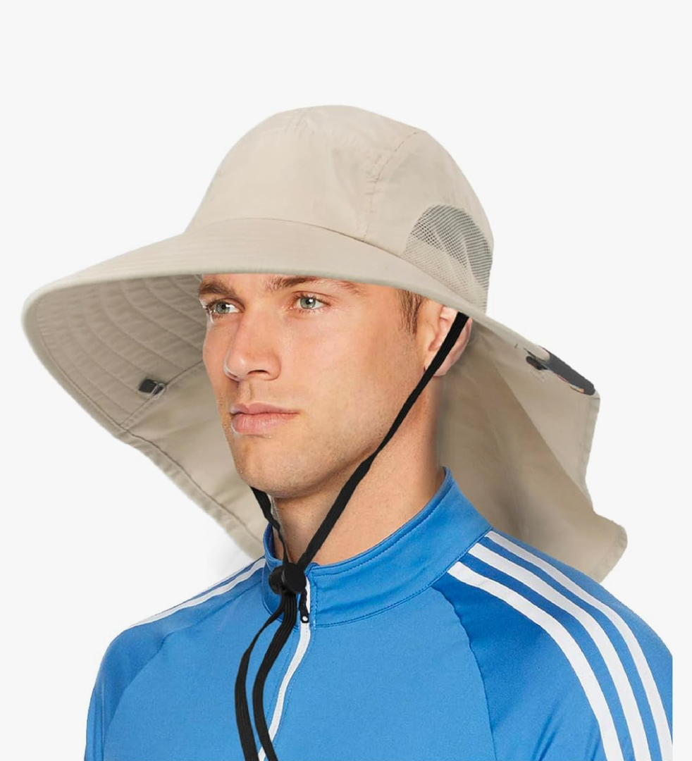 SUN CUBE Wide Brim Sun Hat with Neck Flap, UPF50+ Hiking Safari Fishing Hat for Men Women, Sun Protection Beach Hat,One Size