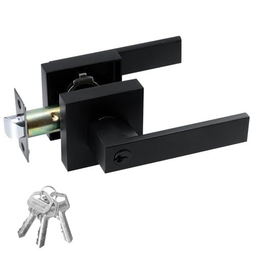 JO.KO Entry Door Lock Set, Square Door Lever for Bedroom, Passage Door Privacy Locking Interior/Exterior Entry Door Knob/Heavy Duty 2 Packs