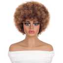 GKtineke Short Afro Wig 8 Inch Afro Wigs for Black Women 70s Kinky Curly Wig Fluffy Bouncy Puff Synthetic Hair for Daily and Party (Mixed Brown)