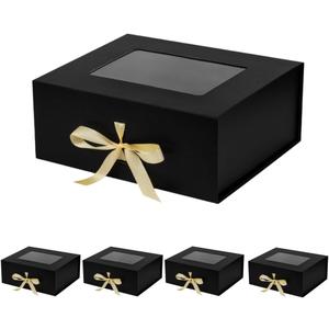 5 Pcs Black Gift Box for Presents with Ribbon 13.2x11x5.3 Inches Clear Gift Box with Window Magnetic Closure Gift Boxes with Lids