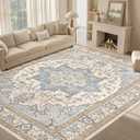 ESEOE Washable 9x12 Area Rugs: Soft Large Vintage Area Rug Non-Slip Stain Resistant Indoor Carpet for Living Room Bedroom Dining Room Office(Beige/Blue,9'x12'