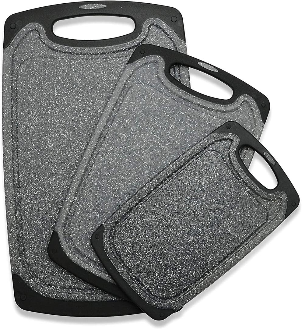 Cutting Boards for Kitchen, Large-Small Cutting Board Set of 3, Dishwasher Safe, Juice Groove, Easy Grip Handle, Non-Slip Rubber Cutting Board (Dark Gray)
