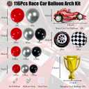 Race Car Balloon Arch Kit, Tow Fast Balloon Decoration, Red Black Silver Balloons with Car/Trophy/Chechered Flag/Tire Foil Balloons Garland For Boy Birthday, Racing Party