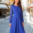 Seta T Women's Long Sleeve Dresses Round Neck Elegant Cocktail Party Work Knee Length Dress