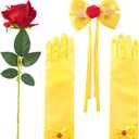 JiaDuo Girls Princess Costume Accessories Halloween Dress Up Hair Bow Glove Rose Flower Set (One Size)